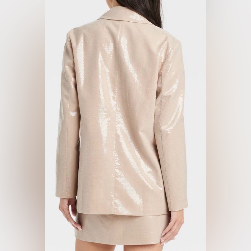 A New Day N.W.T. Elegant Sequin Beige Light Tan Blazer & Skirt Set. Light Tan - Picture 3 of 8